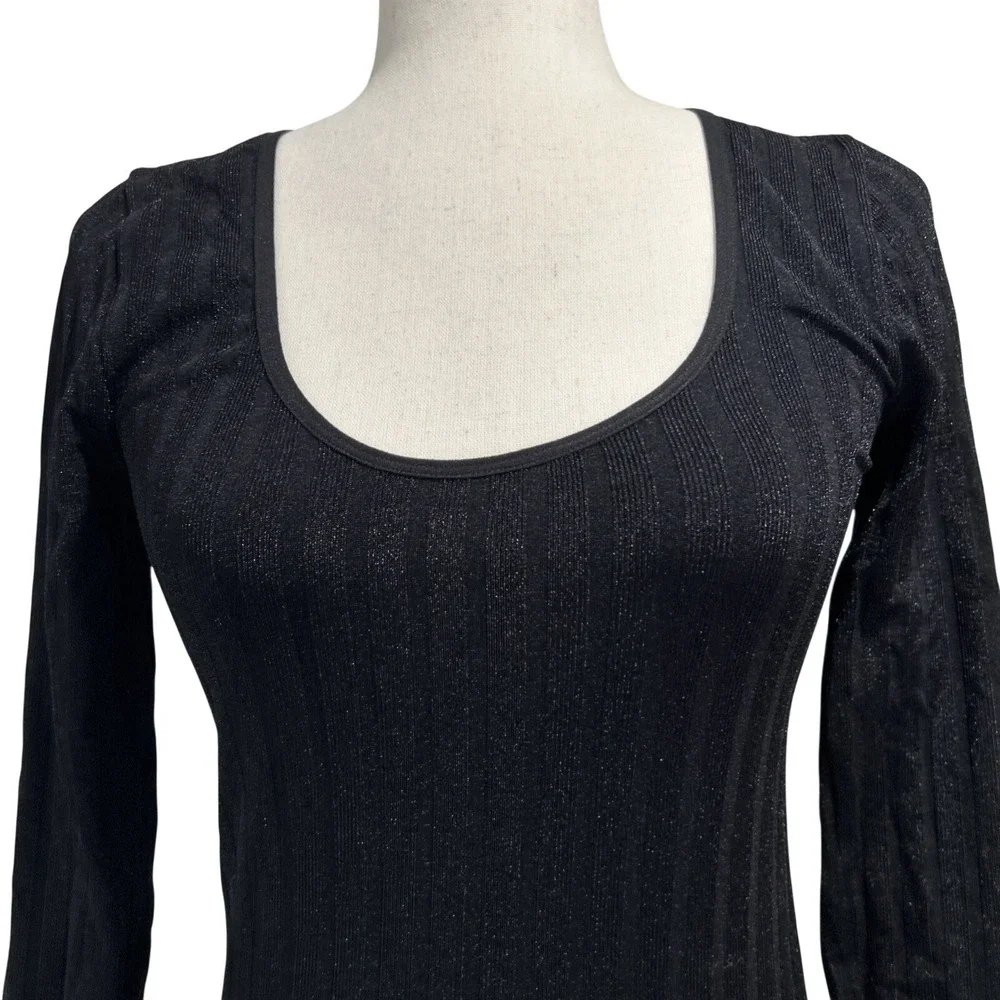 Intimately Free People Shirt XS Small Black Ribbed Square Neck Sparkly Top